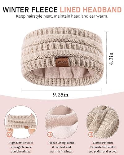 Womens Winter Beanie Hat Scarf Gloves Headband Set, Slouchy Beanie Ear Warmer Knit Scarf Touchscreen Gloves Warm 4 Gift Set - Oatmeal thumbnail 2