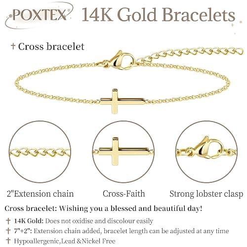 Poxtex Gold Jesus Cross Bracelets for Women Trendy, 14K Dainty Gold Plated Religious Bracelets for Women Bulk, Christian Baptism Gifts for Women Mom Her thumbnail 6