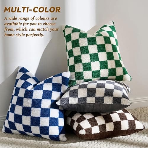 AmHoo Pack of 2 Decorative Throw Pillow Covers Checkerboard Luxury Super Soft Faux Fur Wool Set Case Cushion for Couch Sofa Bedroom 18 x 18-Inch Navy Blue thumbnail 5