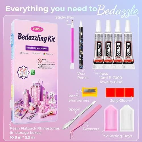 Bedazzling Kit 44000Pcs 50 Colors 3mm Resin Jelly Rhinestones - Diamond Art | Multicolor Flatback Gems Nail Crafting Makeup, with 4Pcs 10ml B7000 Jewelry Glue & Tools - Christmas Birthday Gifts for Women thumbnail 4