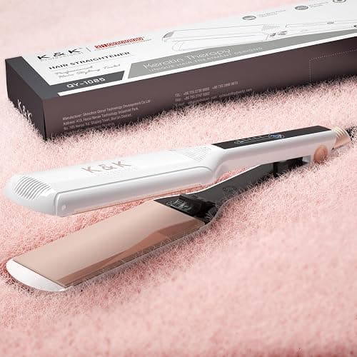K&K Extra Wide Flat Iron Hair Straightener, Professional 57 mm Hair Straighteners for Therapy Keratin, 3D Floating Ceramic Tourmaline Coating Plate Irons for Thick Hair, Damage and Frizz Free thumbnail 8