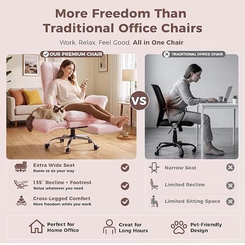 Big and Tall Office Chair, Flip Armrests for Pets & Cross Legged Sitting | Executive Ergonomic Computer Gaming Chair with Foot Rest, Teddy Fleece Wide Seat Reclining Desk Chair, Pink thumbnail 3