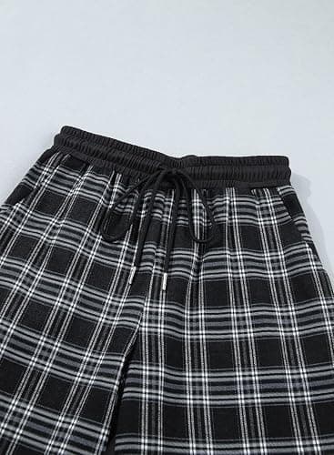 Aleumdr Women's Plaid Wide Leg Sweatpants Gingham Baggy Lounge Pajama Pants | Plaid Checkered Pants, Baggy Lounge Pants, with Pockets, Drawstring Elastic Wait, For Spring Fall, Comfy Loose Fit, PJ Bottom thumbnail 6