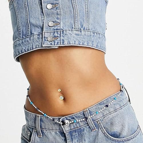Fidqiog 5 Pcs Belly Button Ring, Stainless Steel Dangle Belly Button Piercing, Gold Heart Butterfly Dainty Dangling Navel Piercing Jewelry for Women, Cute Dangly Navel Rings thumbnail 2