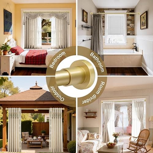 YNL Gold Shower Curtain Rod 32-80 Inch(2.7-6.6ft), Non Slip, Never Rust, No Drill Stainless Steel Spring Tension Shower Rod, Adjustable Tension Rod for Bathroom thumbnail 6