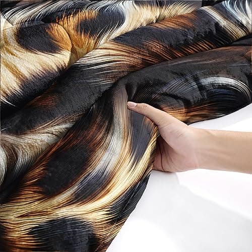 lneffble Leopard Print Queen Fluffy Sherpa Comforter Set，Animal Print Fuzzy Comforter Queen Size Brown thumbnail 7