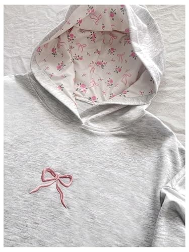 Floerns Women's Cute Bowknot Long Sleeve Hooded Sweatshirts Floral Hoodie Pullover thumbnail 4