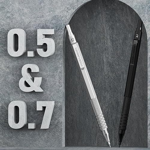 Four Candies 2PCS Metal Mechanical Pencils Set with Case, 0.5mm & 0.7 mm Artist Pencil with 6 Tubes (360PCS) HB Lead Refills, 3 Erasers,9 Eraser Refills For Writing Drafting, Drawing, Black&Silver thumbnail 3