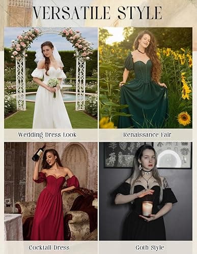Scarlet Darkness Women Off Shoulder Corset Dress Sweetheart Fishboned Puff Sleeve Renaissance Dress thumbnail 6