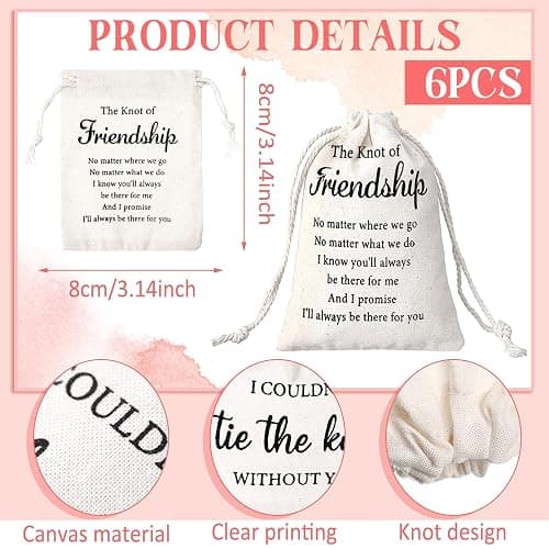 Tondiamo 6 Sets Friendship Necklace for Women Love Knot Necklace with Canvas Drawstring Bags Friendship Graduation Gifts for Her Best Friend and Soul Sister Birthday Gifts thumbnail 2