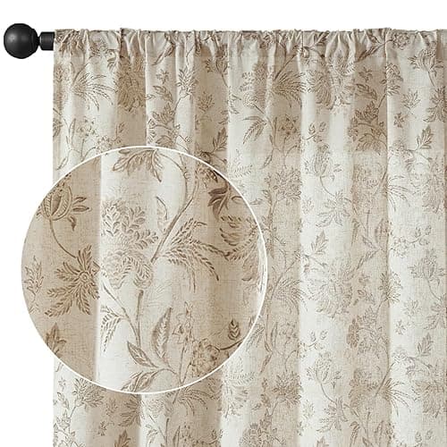 jinchan Linen Floral Curtains for Living Room with Printed Flower 63 Inches Long Light Filtering French Country Back Tab Rod Pocket Taupe Window Curtain Set Farmhouse Drapes 2 Panels Taupe thumbnail 10