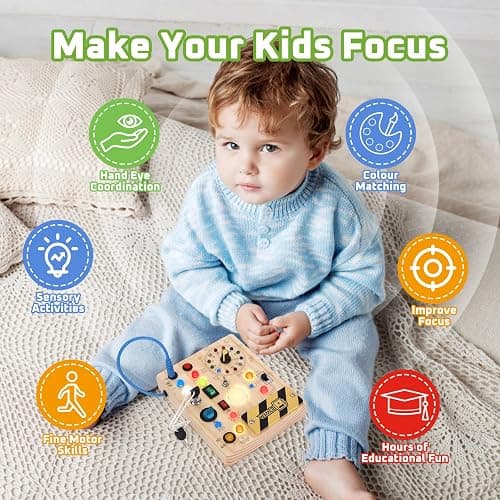 Busy Board【Plus Version】 with 23 Led Light,Montessori Toys for 1+ Year Old,Sensory Toys for Fine Motor Skills, Gifts & Travel Toys f or Toddlers 1-3 - Clocks Busy Board thumbnail 5