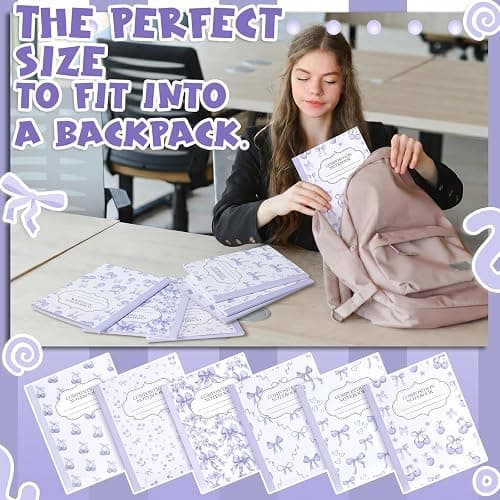 Fullhawl 6 Pack Purple Cherry Composition Notebook College Ruled | Back to School Supplies 110 Pages Note Taking, 9-3/4 x 7-1/2"Inch Size, Preppy Aesthetic Design, Cute Journal Office Use thumbnail 4
