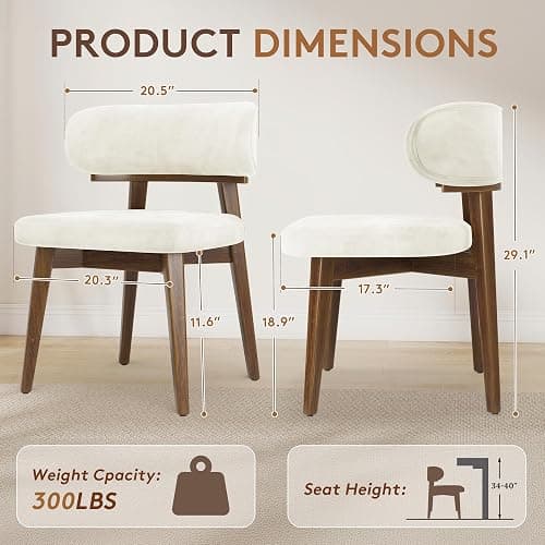 Dining Chairs Set of 2, Modern Upholstered Dining Chairs, Wooden Kitchen Chairs for Dining Room with Ergonomic Curved Backrest thumbnail 2