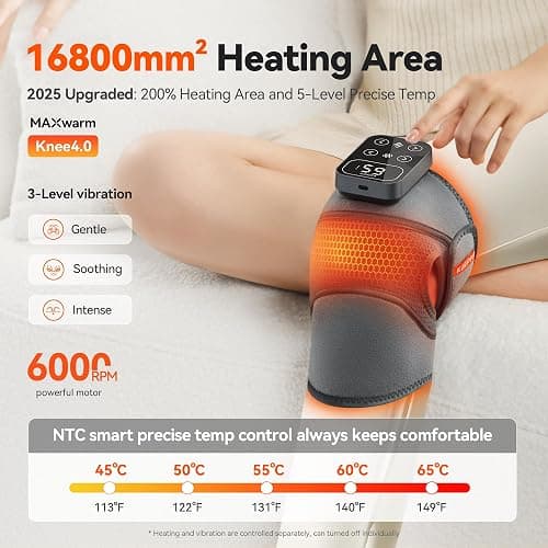IKEEPFIT Cordless Knee Massager with Heat Vibration for Pain Relief, MAXwarm 4.0[2025 Upgraded] - Electric Heated Knee Brace with 5 Heat Levels and 3 Massage Mode, Gifts for Men Women (Grey, Single) thumbnail 2