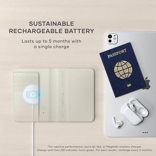 Satechi Passport Holder for Travel with Find My, Passport Cover with 4 Card Holder, Wireless Charging, and RFID protection – Travel Essential Vegan Leather Passport– Sand thumbnail 5
