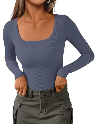 PRETTYGARDEN Long Sleeve Shirts for Women Fall Clothes 2025 Ribbed Basic Tees Scoop Neck Going Out Tops Fashion Clothing - Image 1