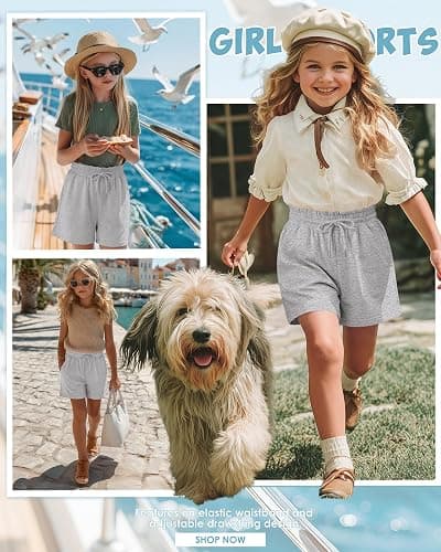 YooAurvox Girls' Shorts Kids Summer Ruffled Drawstring Casual Athletic Pants Teen Loose Sweat Shorts with Pockets 5-14 Years thumbnail 5