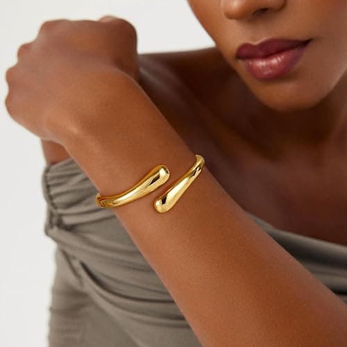 Eaciy Gold Bracelets for Women Trendy - 14K Gold Plated Bangle Bracelet Chunky Adjustable Twist Cuff Gold Bracelet Non Tarnish Waterproof Jewelry for Women Gifts thumbnail 6