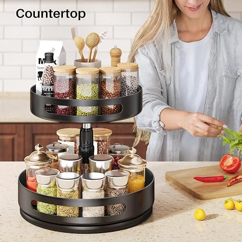 Lazy Susan Organizer Spice Rack - 2 Tier Height Adjustable Spice Organization for Cabinet, Metal Seasoning Organizer Lazy Turntable Spice Organizer for Table Top Pantry Kitchen Storage (10 inch) thumbnail 8