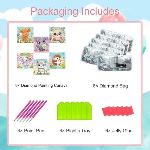6 Pack Small Diamond Painting Kits for Kids Beginners, 5D Gem Art by Number for Children Ages 6-8-12,Cute Animal Elephant Fun DIY Dot Painting Set,Home Wall Decor 6x6 Inch thumbnail 5