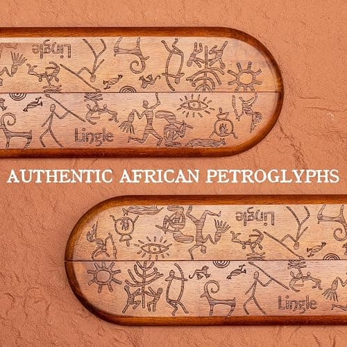 Lingle Deluxe Mancala Set: Real Wood Hinged Board with 48 Natural Multicolor Stones - Authentic African Petroglyphs, Foldable Design for 2-Player Strategy Game thumbnail 6