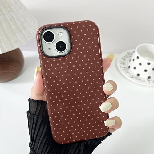 ZTOFERA Magnetic Case for iPhone 15, Compatible with Magsafe, Polka Dot Aesthetic Phone Case Cute for Girl Women, Hard PC+Soft TPU Protective Phone Cover for iPhone 15-Brown thumbnail 8