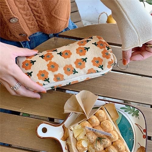 SURBEAV Pencil Case Pen Case Office College School Storage Bag Pouch Holder Box Organizer Makeup Pouch Cosmetic Bag Aesthetic floral flower Cute Pencil Case for Girls Boys Kids (Plum blossom) thumbnail 3