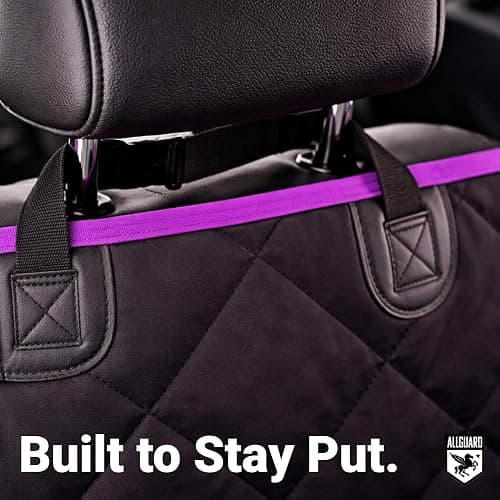 Platinum Shield Dog Car Seat Cover for Back Seat, Waterproof, Scratchproof, Nonslip, Dog Hammock for Car, Safety Harness Included, Seat Covers for Pet Dogs, Truck & SUV Size (Black/Purple) thumbnail 5