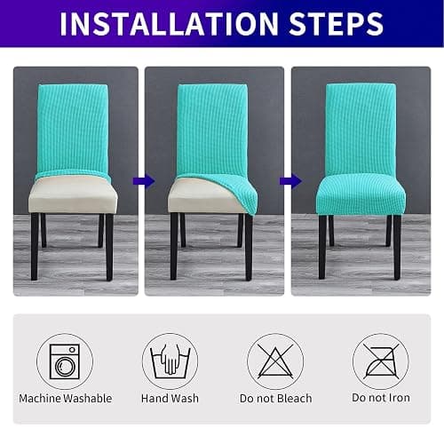 Howhic Stretch Chair Covers for Dining Room Set of 2, Removable Washable Dining Room Chair Covers, Dining Chair Slipcovers Seat Protector, Great for Home and Banquet Decoration (Turquoise, 2 Pack) thumbnail 7