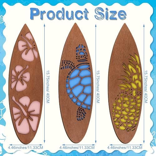 Tatuo 3 Pcs Tropical Christmas Surfboard Wall Decor Wooden Surfboard Hanging Sign for Party Available in Sizes Christmas Coastal Beach Wooden Decor for Home Room(Hawaiian,15.75 x 4.46 x 0.2 Inch) thumbnail 3