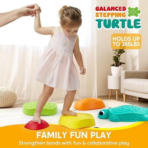 JOYIN 5 Pcs Turtle Balance Stepping Stones, Kids Turtle Path Jumping Stones, Toddler Obstacle Course Coordination Game Toys Indoor or Outdoor Play for Kids Aged 3+ thumbnail 3