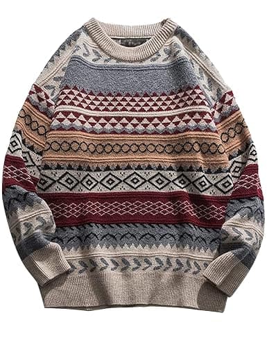 VDWIP Mens Knit Sweater Grandpa Vintage Knitted Sweaters Oversized Striped Spring Pullover Casual Long Sleeve Pullovers - Image 1