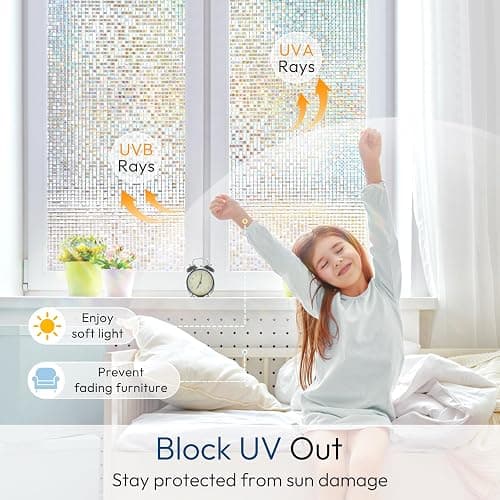 rabbitgoo Window Privacy Film Stained Glass Window Film, Mosaic Rainbow Decorative Glass Cling, Removable Static Cling Tint UV Blocking, Non-Adhesive Privacy Covering for Home, 17.5 x 78.7 inches thumbnail 4