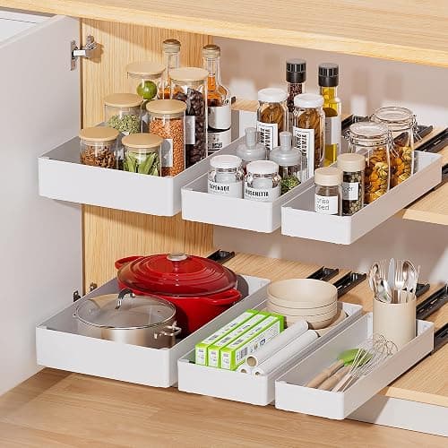 Delamu 3 Pack Pull Out Cabinet Organizer, 15.7"Deep Pull Out Drawers for Cabinets, Slide Out Drawers for Kitchen Cabinets, Bathroom Cabinet Organizer, Pantry (White) - Image 1