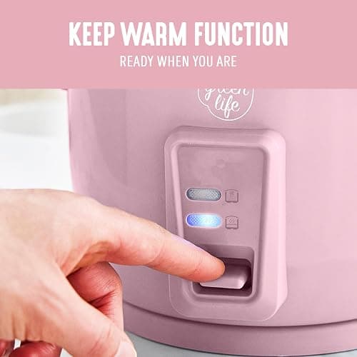GreenLife Rice Cooker with Removable PFAS-Free Ceramic Nonstick Pot, 3-Cups Uncooked/6-Cups Cooked, Grains & Oatmeal Multicooker, Compact One-Switch Design, Auto Keep Warm, Easy Clean, Pink thumbnail 9