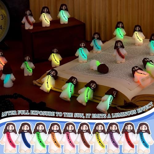 Haishell 50 Pcs Mini Jesus Figures Glow in The Dark Religious Cute Tiny Doll to Hide and Seek Church Favors for Sunday School Baptism (Mini, 50, Jesus Loves You) thumbnail 2