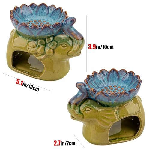 CAIRIAC Essential Oil Burner Aroma Diffuser Ceramic Wax Melt Candle Holder Tealight Fragrance Warmer Elephant Green thumbnail 3