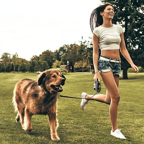 Fida Retractable Dog Leash for Small Breed up to 26 lbs, 16 ft Pet Walking Leash with Dispenser and Poop Bags, Anti-Slip Handle, Reflective Strong Nylon Tape, One-Handed Brake (S, White & Pink) thumbnail 7