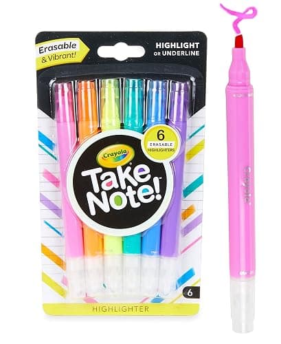 Crayola Take Note Erasable Highlighters (6ct), Assorted No Bleed Highlighters, Chisel Tip Marker Set, For Organizing & Coloring, Gifts thumbnail 2