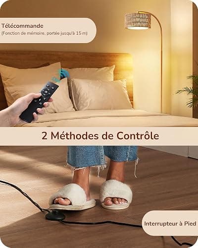 EDISHINE Lampadaire sur Pied Salon, Lampe à Arc avec Abat-jour Double, 2700K-6000K Dimmable en Continu par Télécommande et Pédale, E27 Ampoule LED Fournie, Lampadaire Boho pour Chambre, Doré thumbnail 6