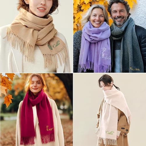callie Personalized Winter Scarf for Men/Women, Custom Embroidered Birth Flower and Name, Soft Warm Scarf, 8 Colors for Choose, Birthday Gifts Christmas Gifts thumbnail 7