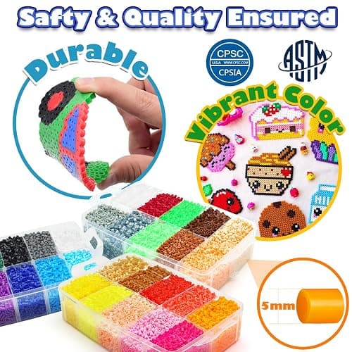 FUNZBO 30000 5mm Fuse Beads Kit with Mini Iron - 30 Colors | 60 Patterns, Christmas Homeschool Arts and Crafts Supplies for Kids, Toys Set, Art Decorations for Room, Gifts for Girls and Boys Age 5+ thumbnail 4