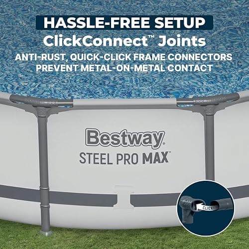 Bestway Steel Pro MAX 14' x 33" Round Above Ground Pool Set with Pump | Metal Frame Pool, Corrosion-Resistant Steel, Puncture-Resistant Liner, Filter Pump, No-Tool Setup, Quick-Click Connectors thumbnail 7