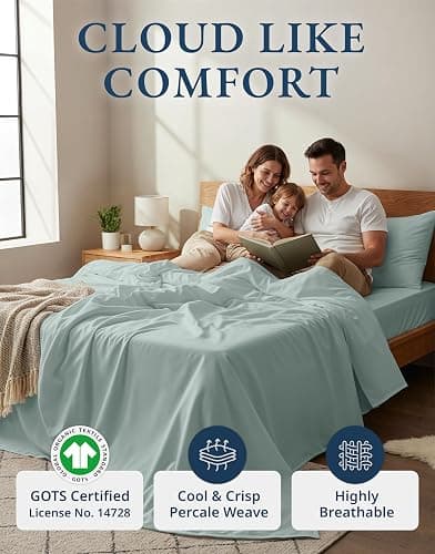 LANE LINEN Full Size Bed Sheet Set 100% Organic Cotton Soft - French Blue | Full Sheets In GOTS Certified Organic Cotton Percale - Crisp Cool Percale Weave, Great For Gifting, Best-Value Organic Cotton thumbnail 2