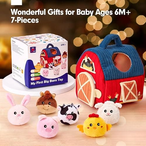hahaland Baby Toys 6-12 Months - Surprise Barn Stuffed Farm Animals, Rattle, Crinkle, Mirror, Montessori Toys for 6 Month Old Babies Sensory Balls Toddlers 1-3 Gifts Christmas Baby Stocking Stuffers thumbnail 2