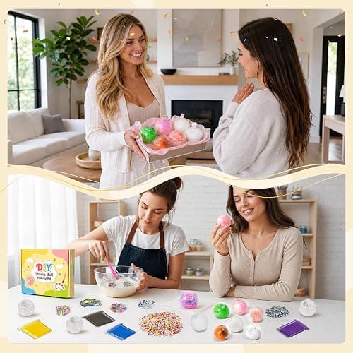 CJiangpo DIY Stress Ball Making Kit Squishy Maker Kit for Women Adults | 12 Blank Stress Skins, 12 Fillers, 12 Color Clay, Storage Box, ASMR Sensory Stress Relief Toy, Make Pressure Ball Gift thumbnail 7