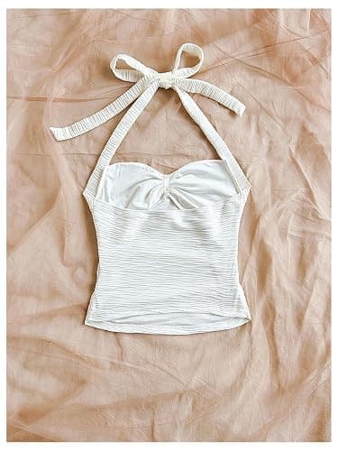 SOLY HUX Girl's Summer Ruched Halter Top Metal Decor Tie Back Sleeveless Tank Cute Vacation Tops thumbnail 3