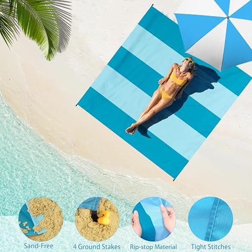 BYDOLL Beach Blanket 78''X81'' Waterproof Sandproof Suits1-4 Adults Oversized Lightweight Large Blanket Picnic Mat for Beach Sand Free Travel Camping Hiking Picnic thumbnail 4
