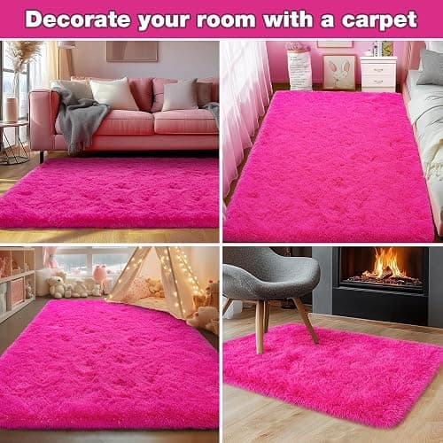 Rezutan Ultra Soft Fluffy Hot Pink Rugs,2x6 Feet Fluffy Shag Area Rugs for Living Room, Comfy Furry Rug for Girls Kids Baby Room Decor, Non Slip Nursery Modern Indoor Fuzzy Floor Bedside Carpet thumbnail 2
